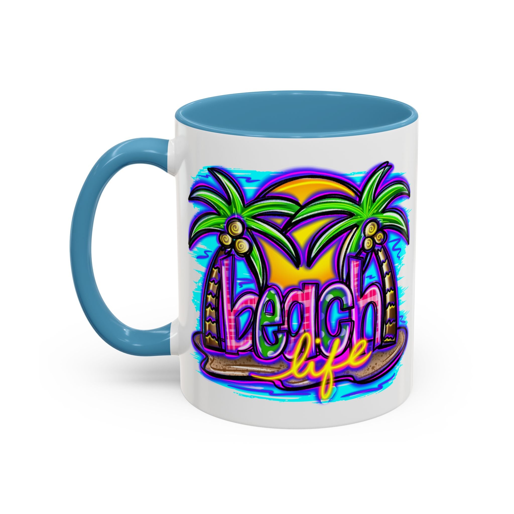 Beach Life Coffee Mug — Tropical Palm Sunset Accent Mug (11/15oz)