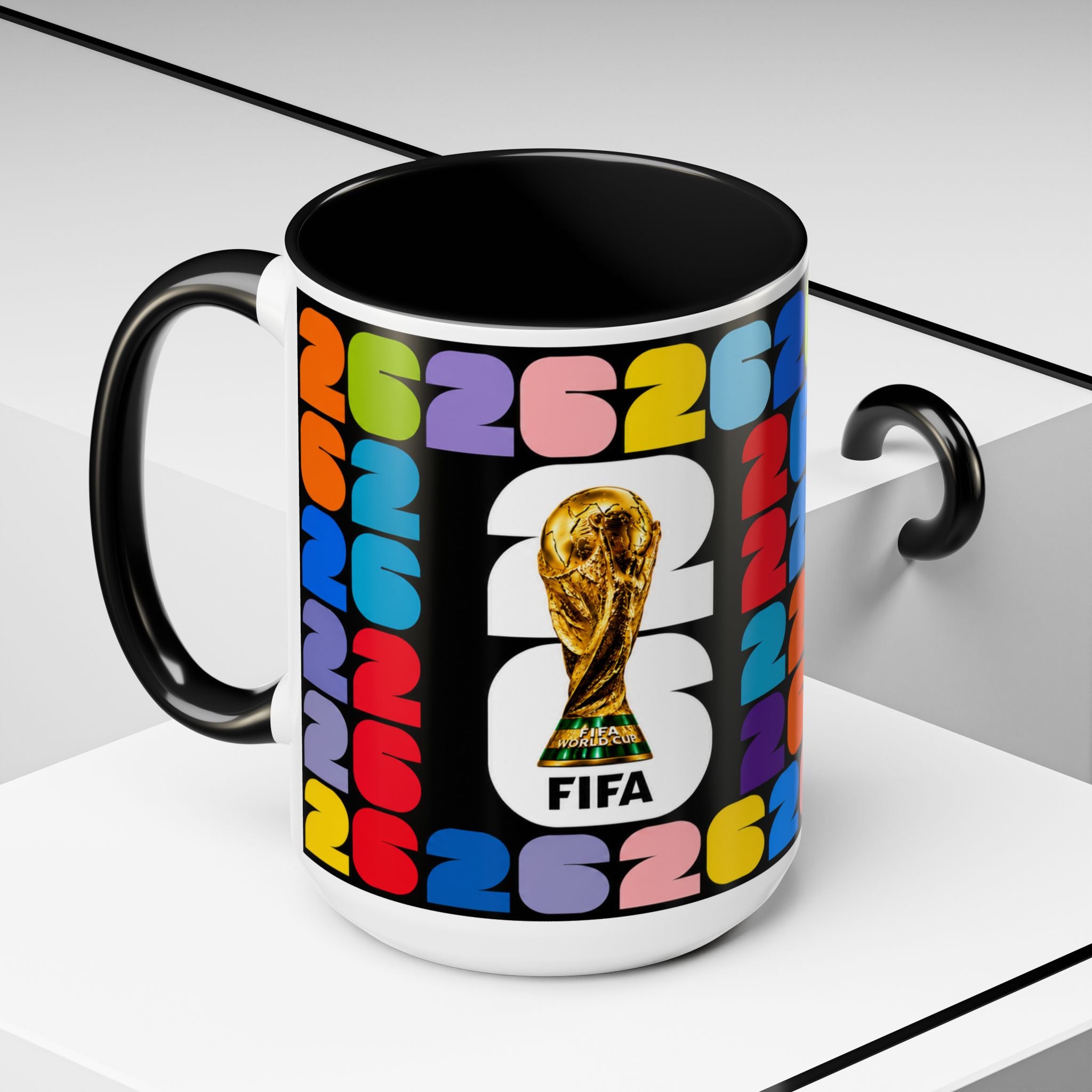 2026 World Cup Accent Coffee Mug – Colorful FIFA Trophy Design (11/15oz)