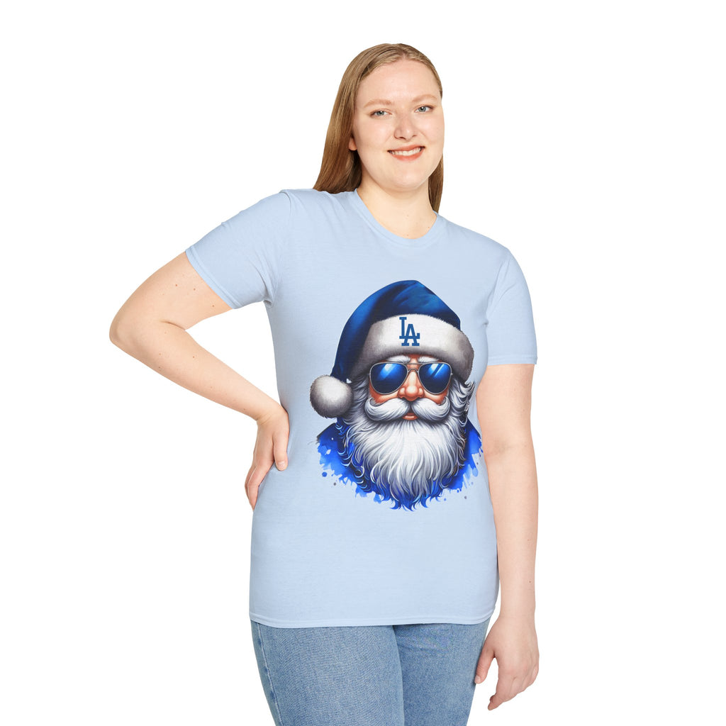 LA Dodgers Blue Santa T-Shirt — Cool Sunglasses Holiday Tee