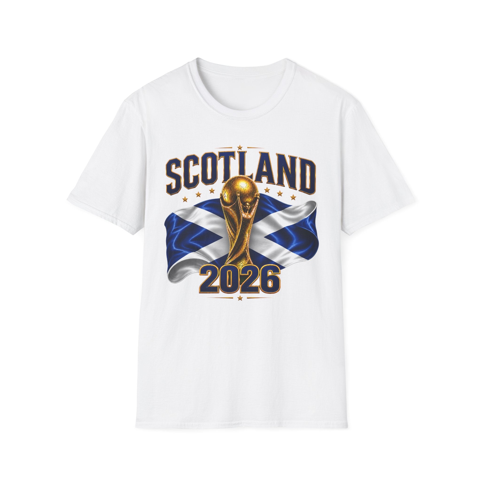Scotland 2026 World Cup Soccer T-Shirt — Scottish Flag & Trophy Football Tee