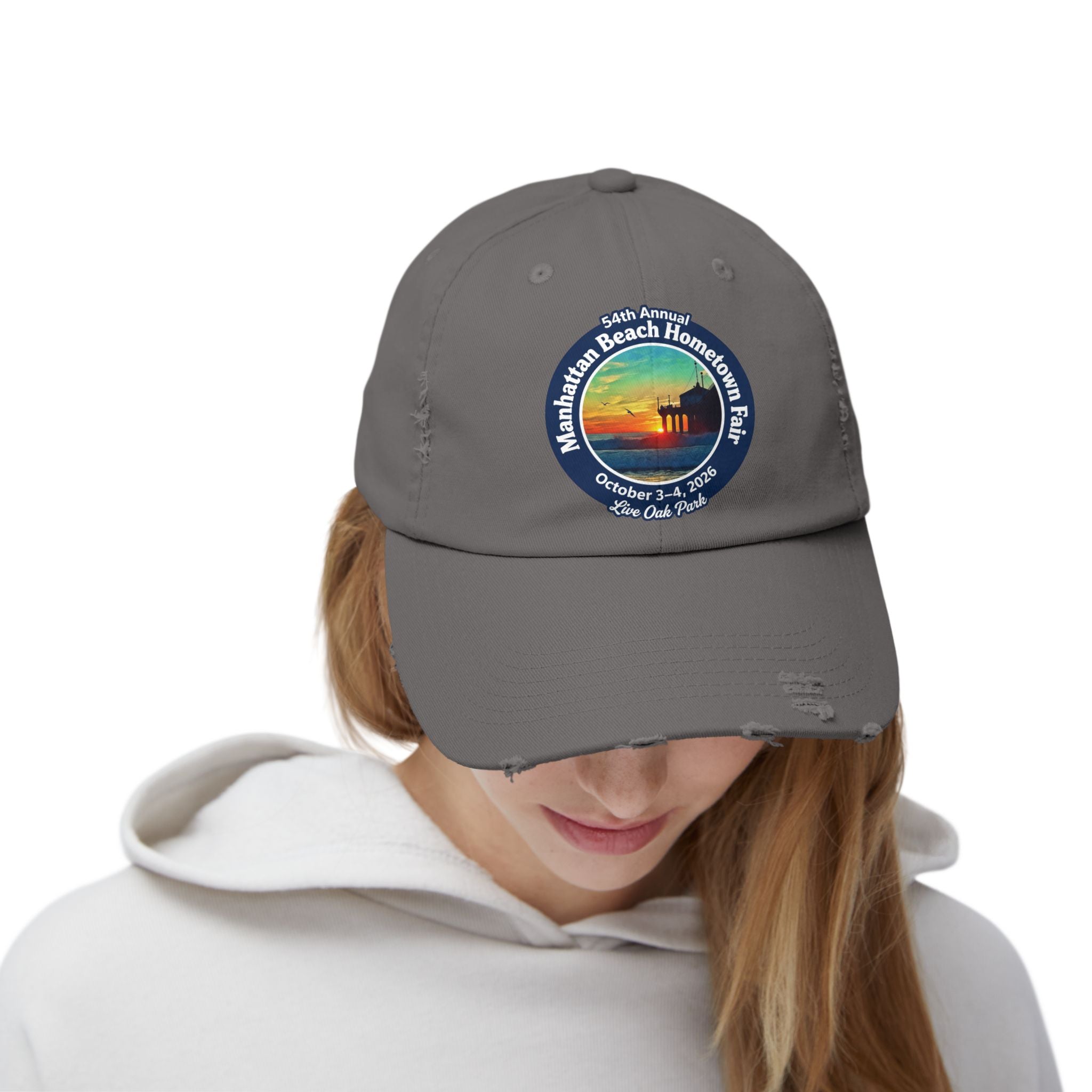 Distressed Baseball Cap - Manhattan Beach Hometown Fair 2026 Sunset Logo