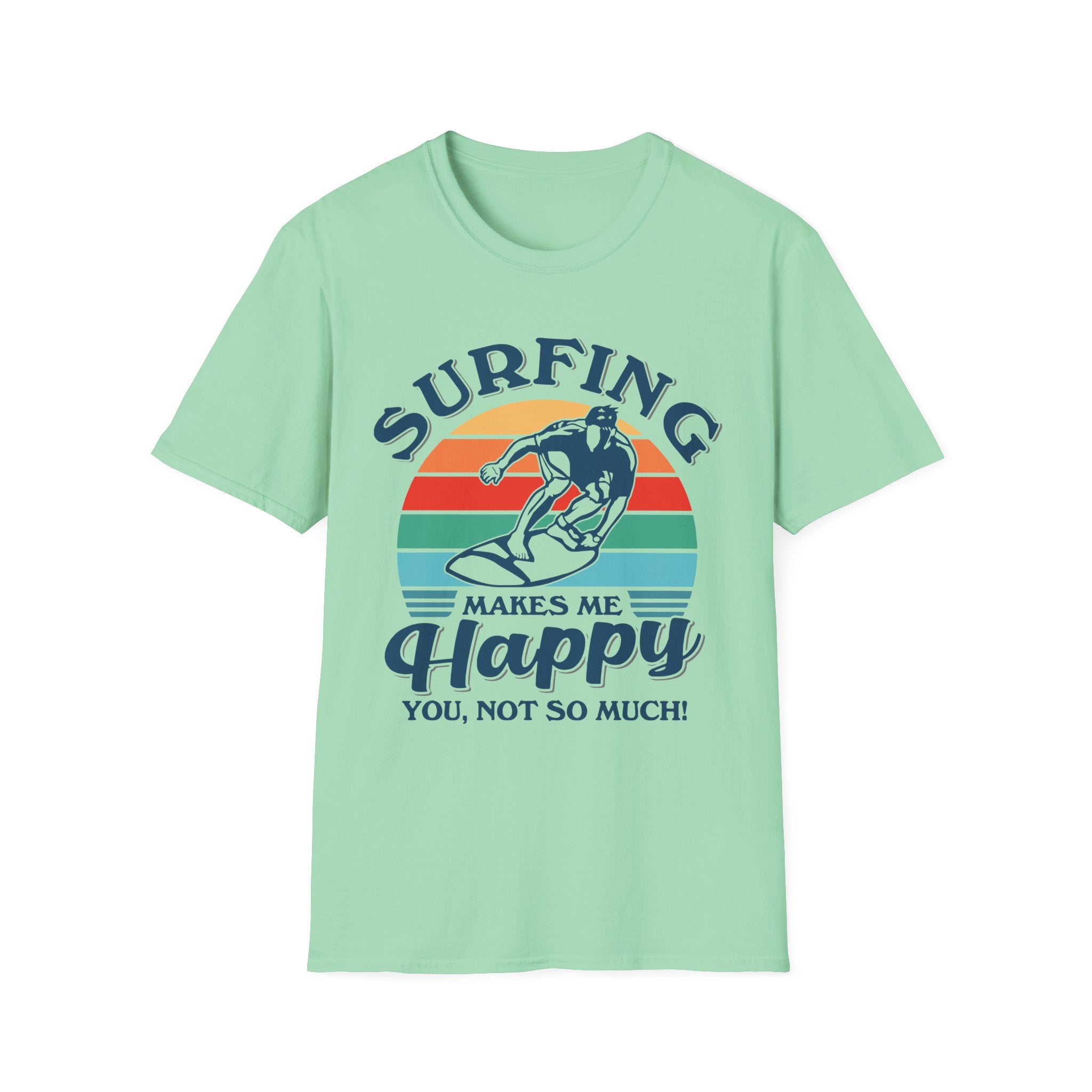 Surfing Makes Me Happy T-Shirt | Retro Sunset Surfer Graphic