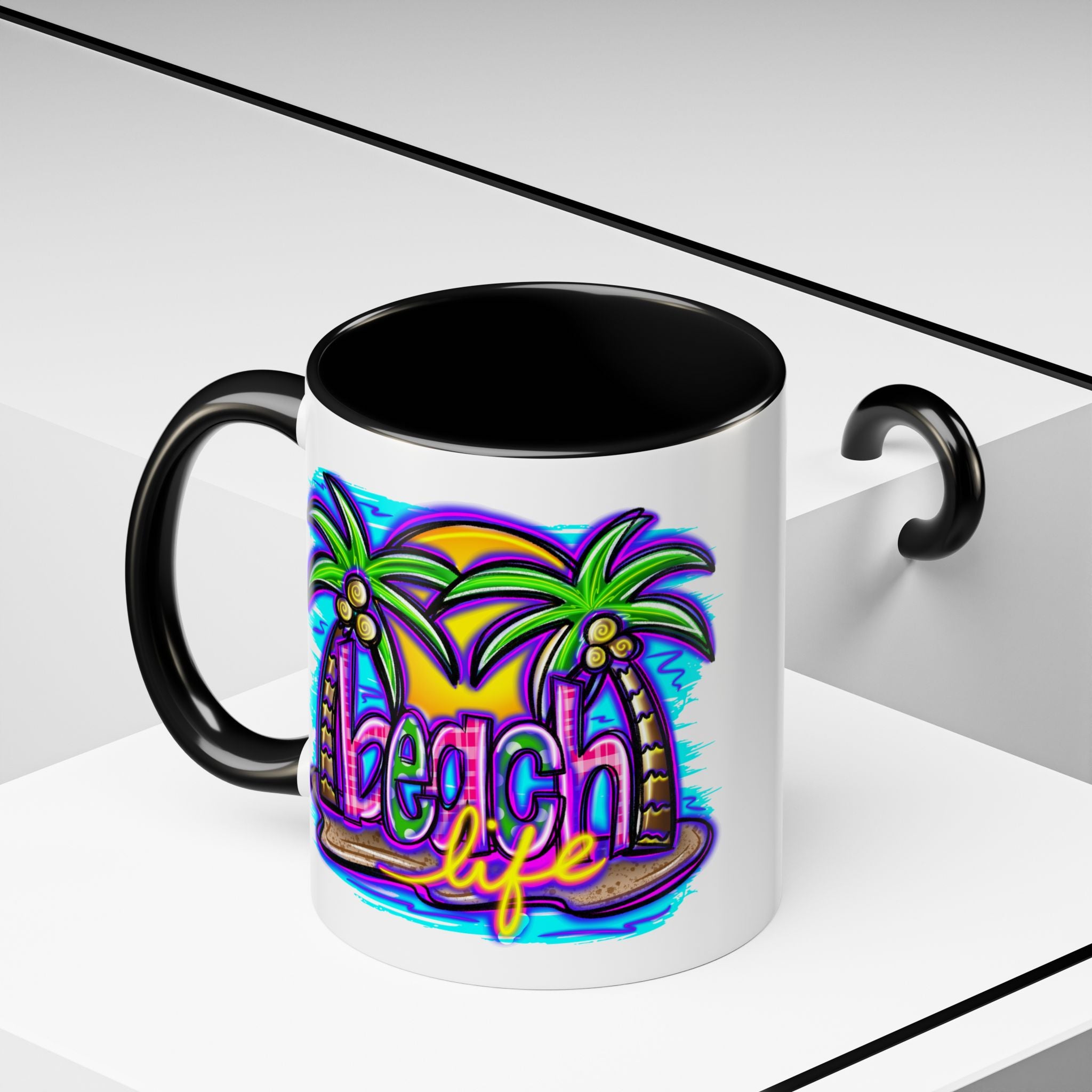 Beach Life Coffee Mug — Tropical Palm Sunset Accent Mug (11/15oz)