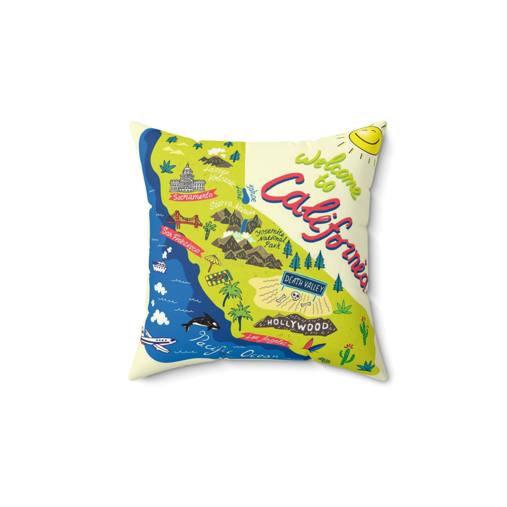 CALIFORNIA FUN MAP - Faux Suede Square Pillow