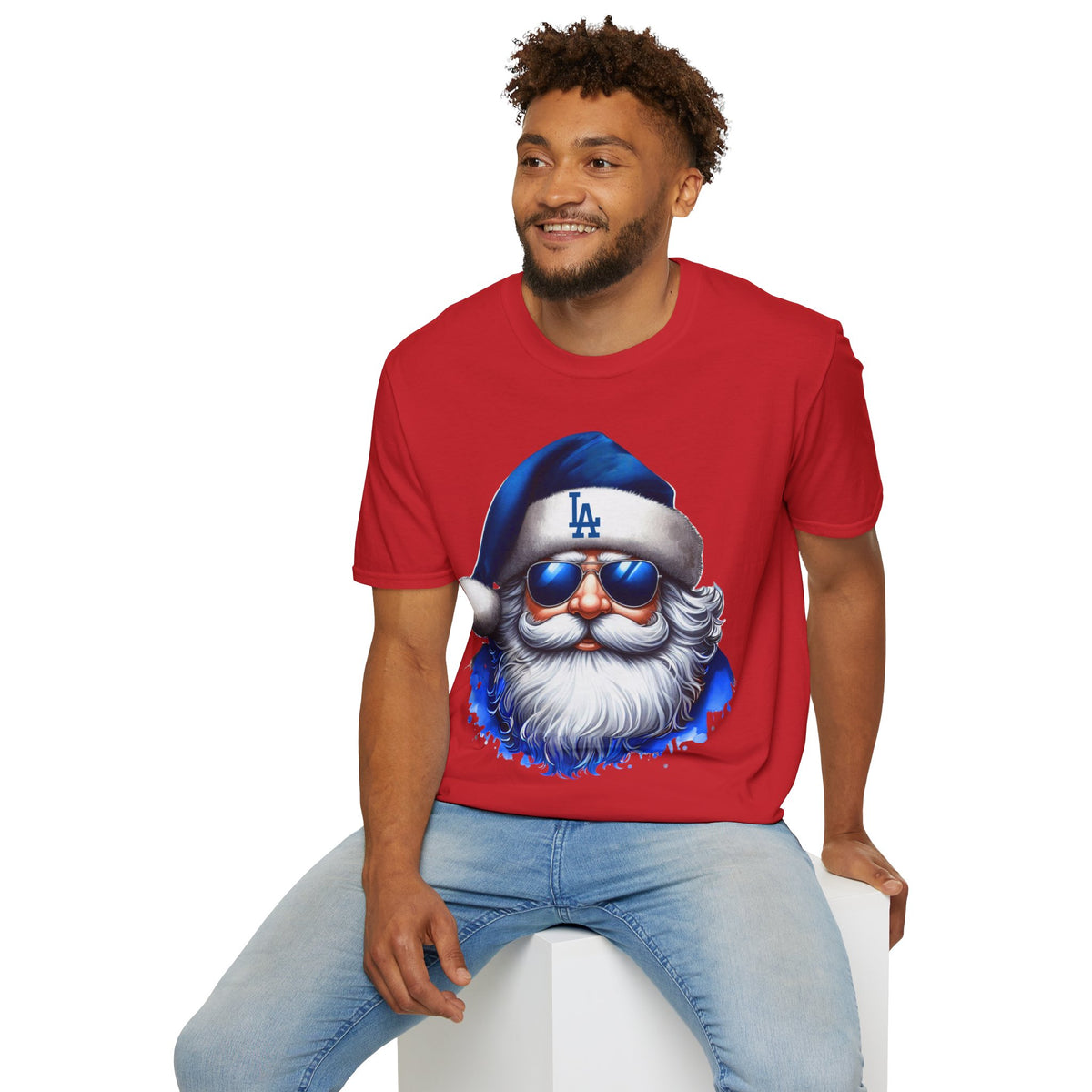 LA Dodgers Blue Santa T-Shirt — Cool Sunglasses Holiday Tee