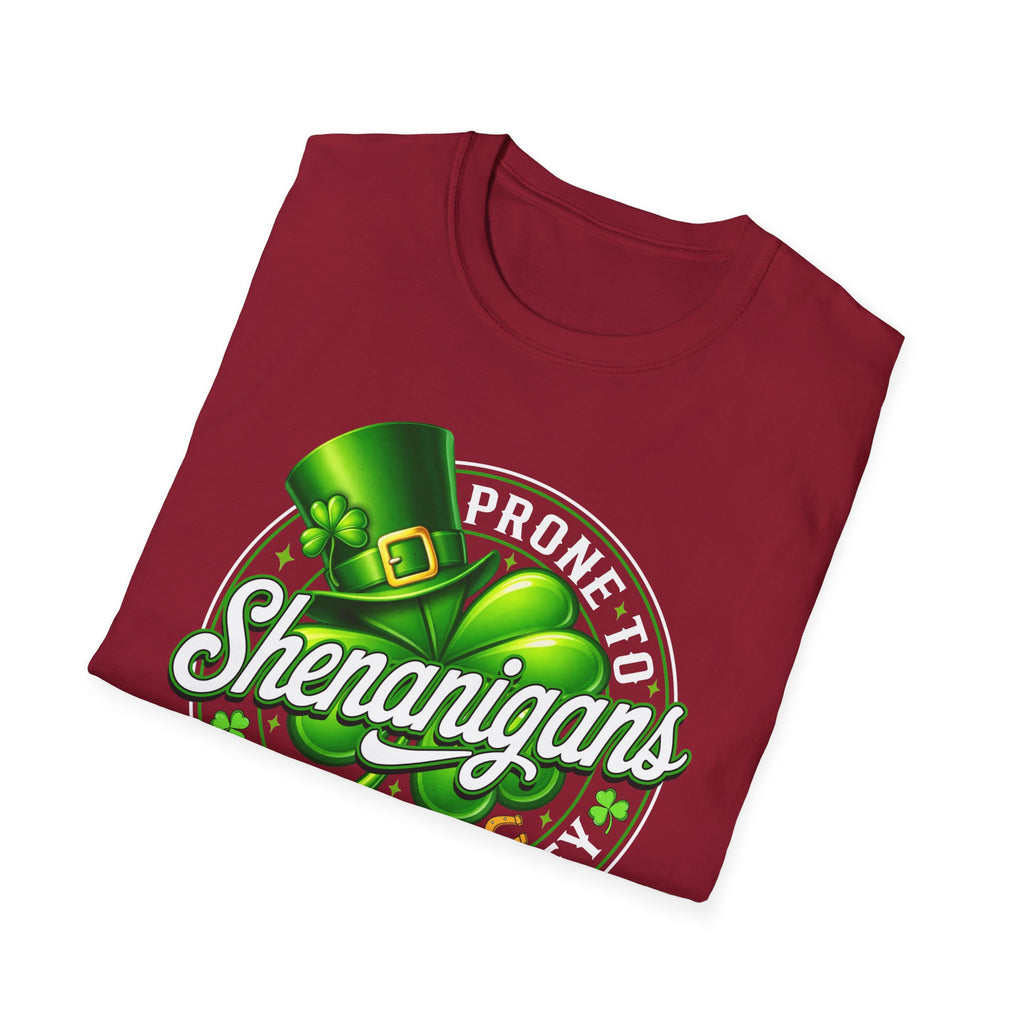 Prone to Shenanigans and Malarkey T-Shirt | St. Patrick's Day Leprechaun Hat Shamrock