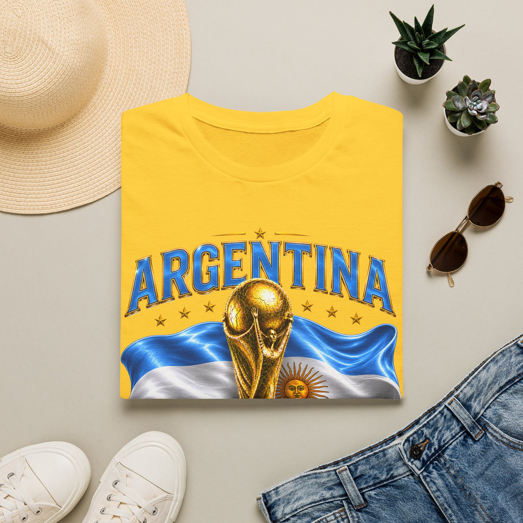 Argentina 2026 World Cup T-Shirt — Golden Trophy & Flag Soccer Fan Tee