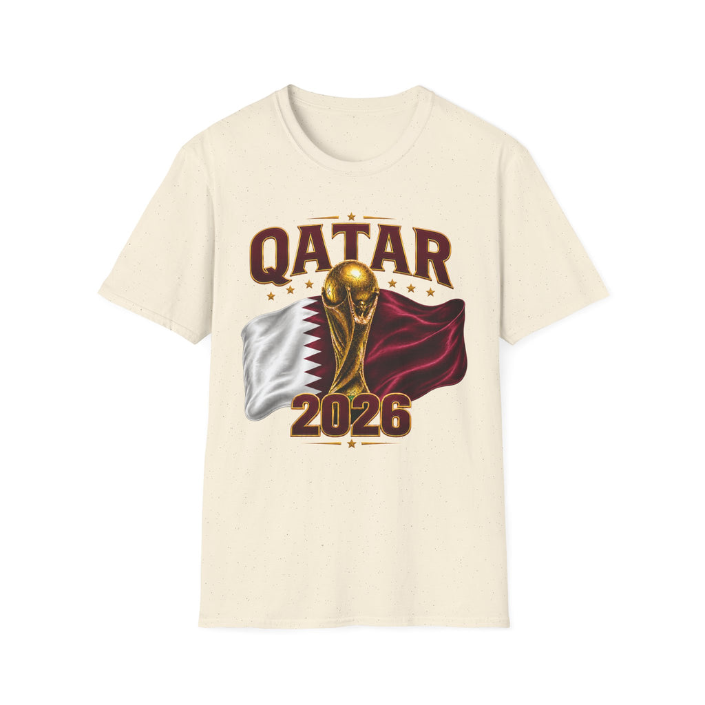 Qatar 2026 World Cup T-Shirt — Golden Trophy & Flag Soccer Tee