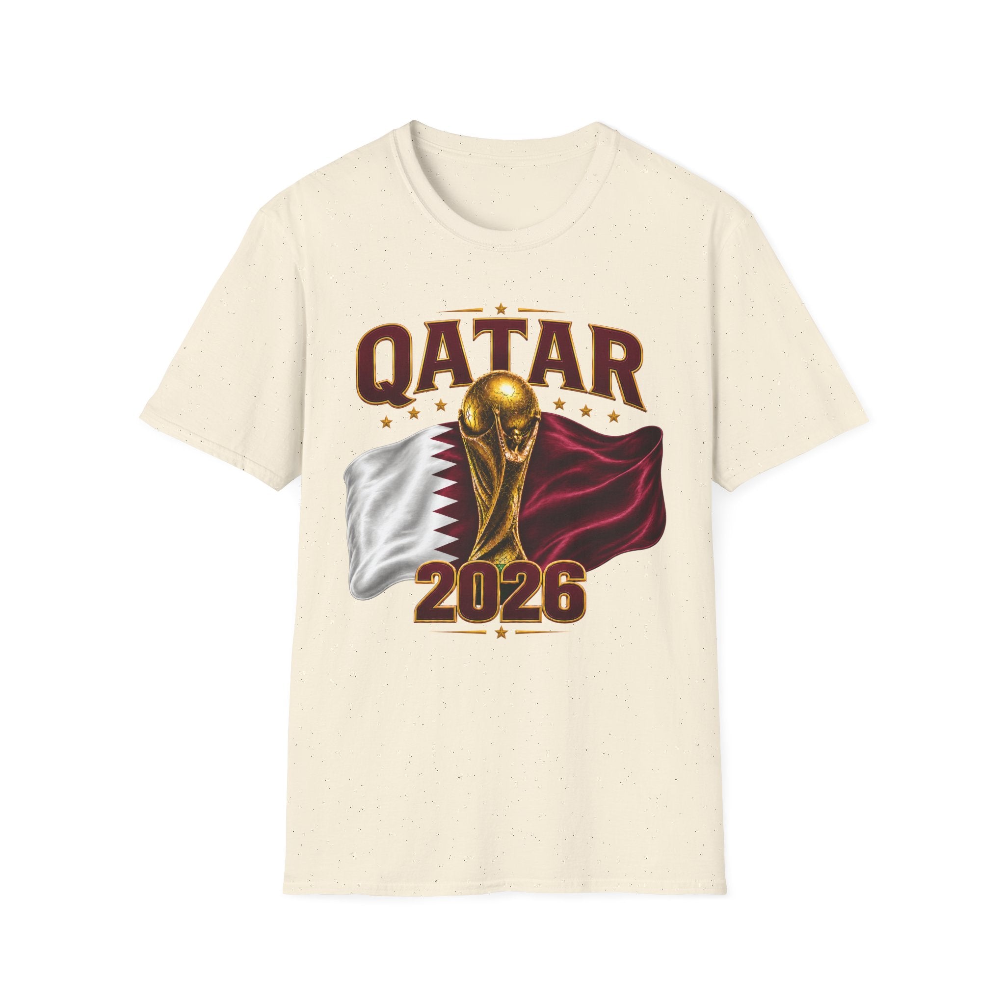 Qatar 2026 World Cup T-Shirt — Golden Trophy & Flag Soccer Tee