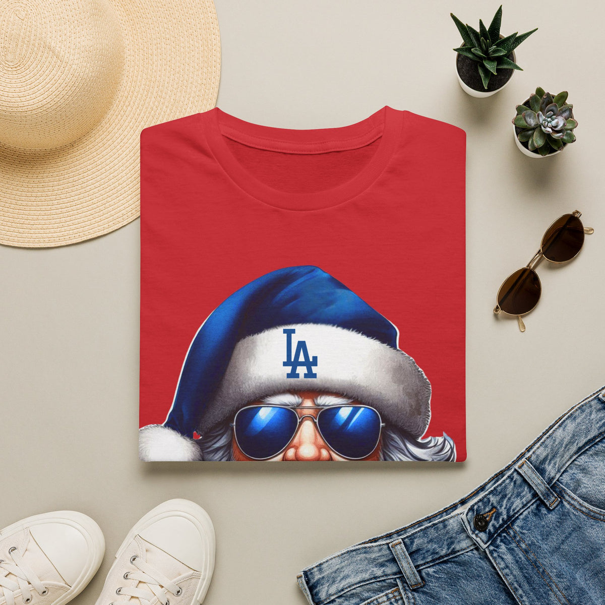 LA Dodgers Blue Santa T-Shirt — Cool Sunglasses Holiday Tee