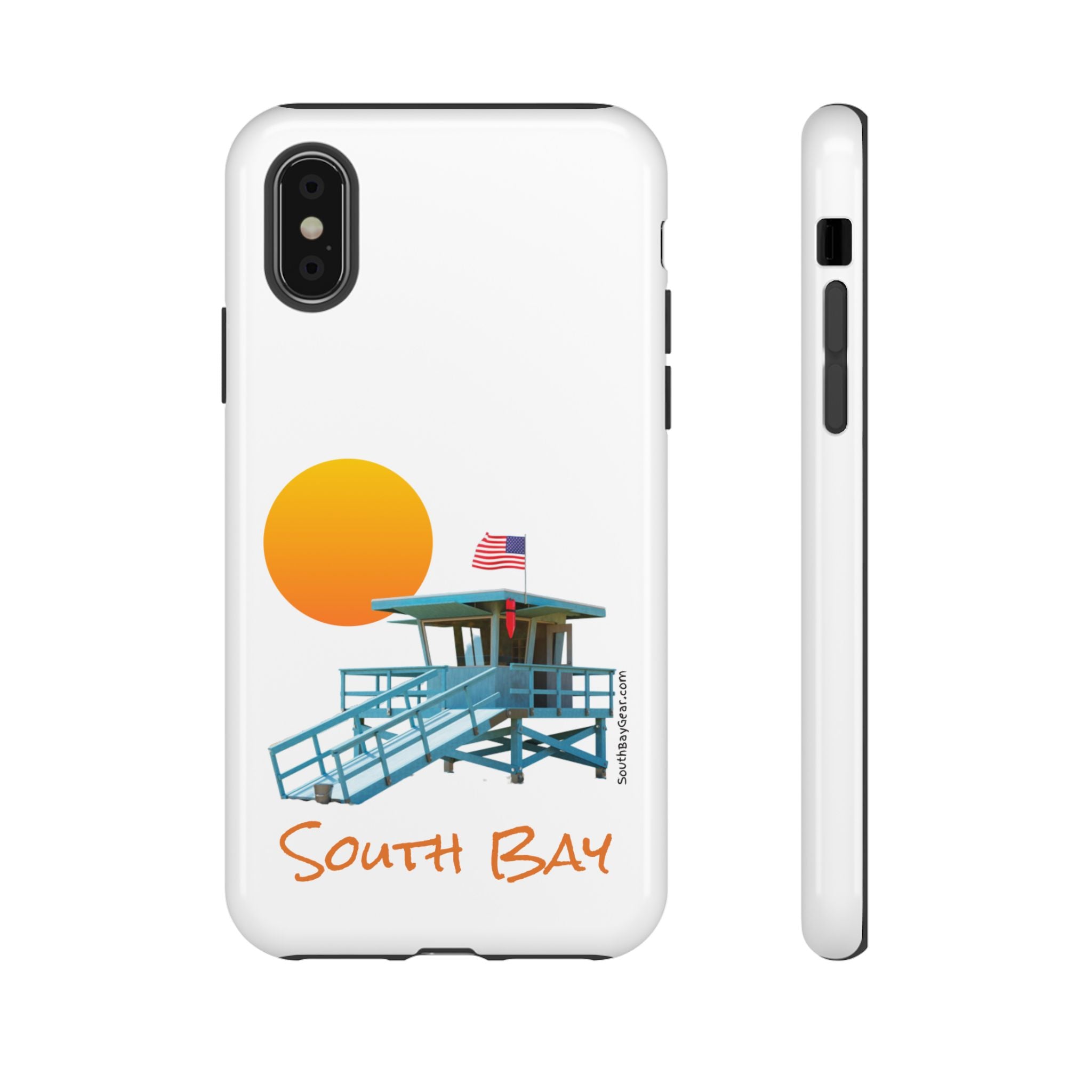 South Bay Lifeguard Stand with American Flag Tough Phone Cases