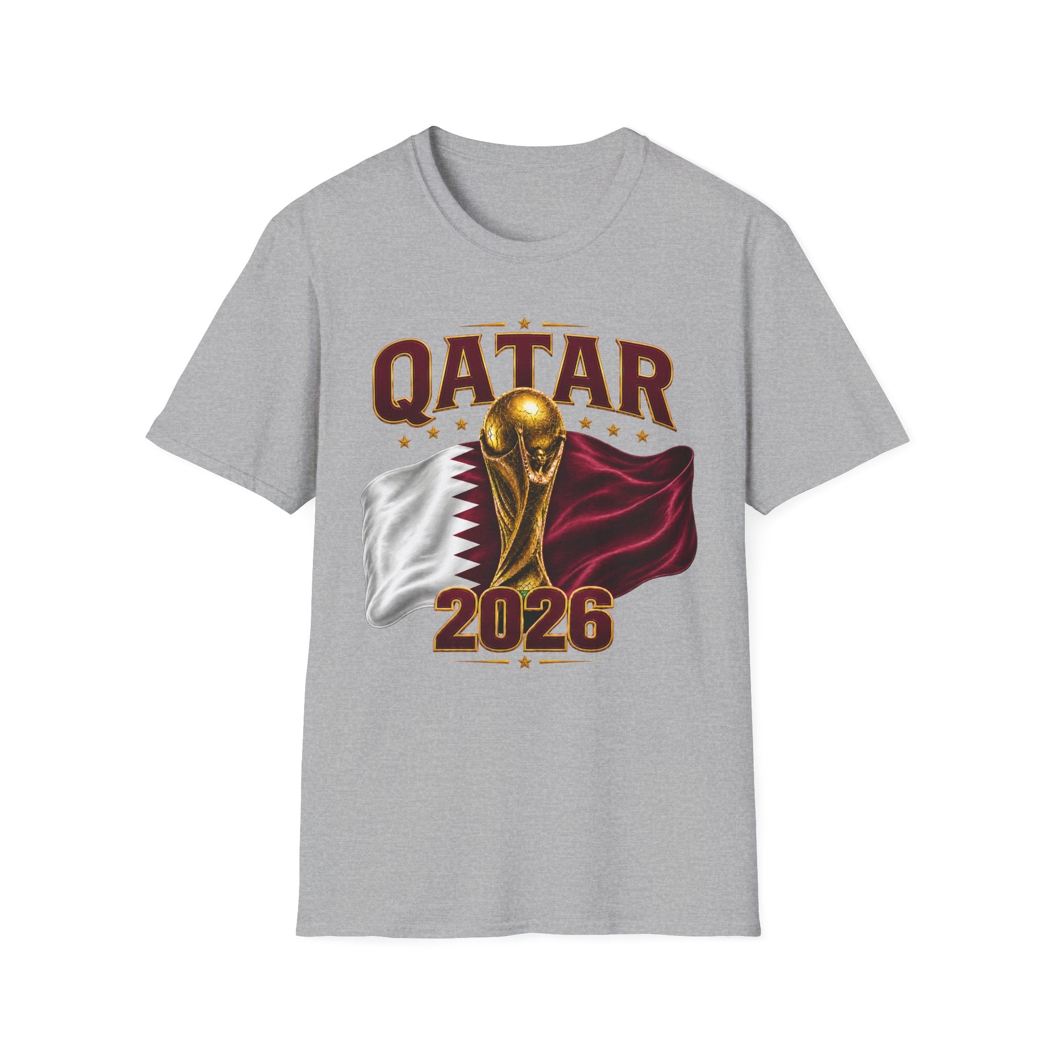 Qatar 2026 World Cup T-Shirt — Golden Trophy & Flag Soccer Tee