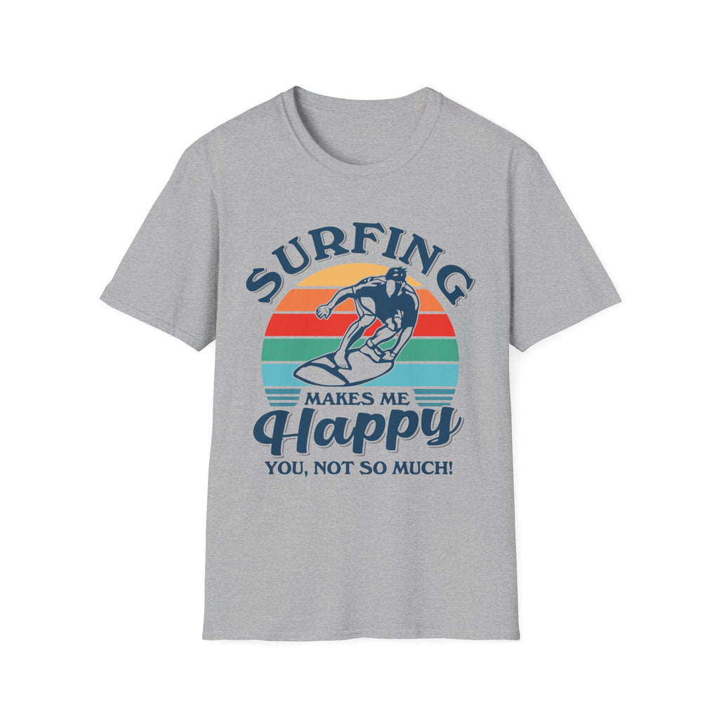 Surfing Makes Me Happy T-Shirt | Retro Sunset Surfer Graphic