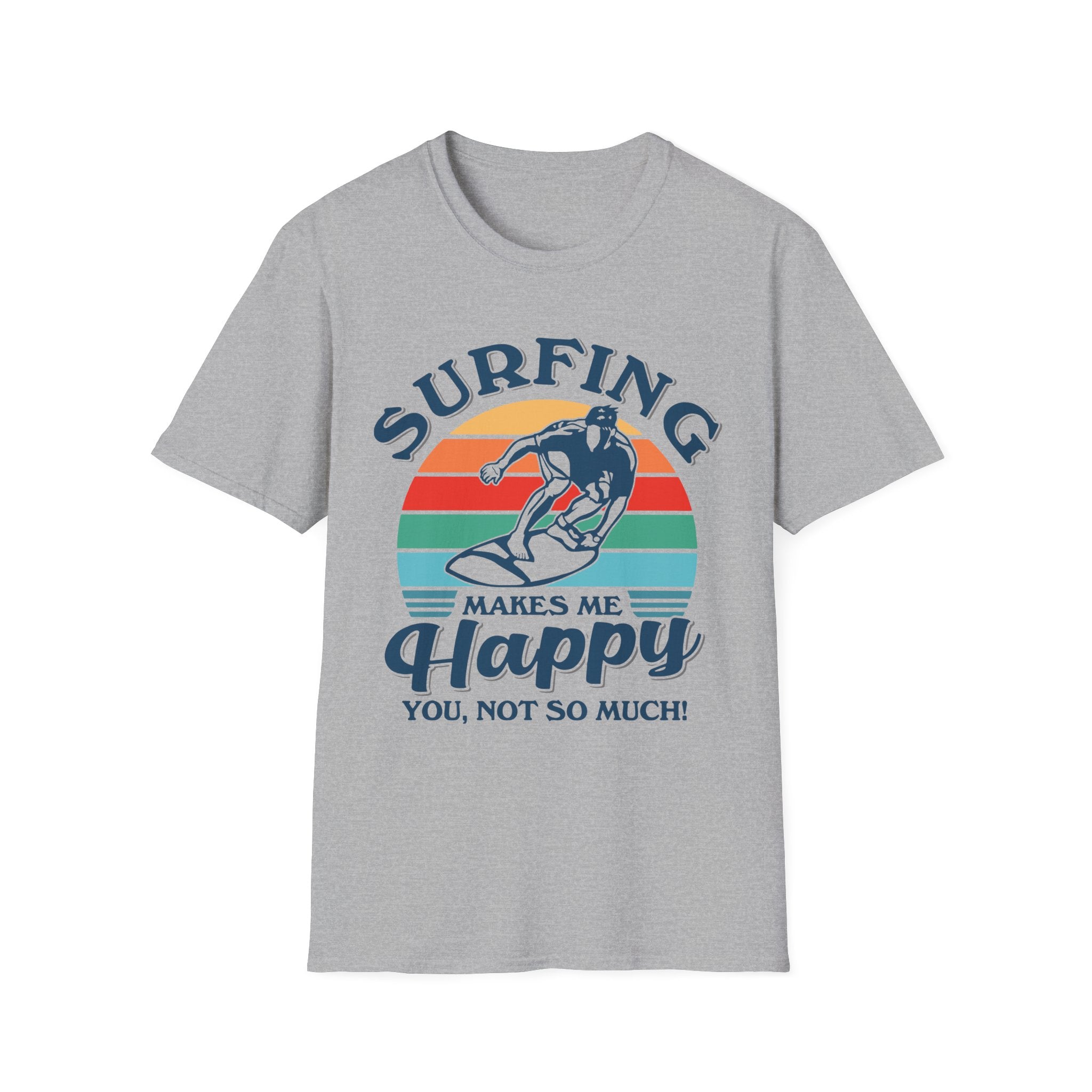 Surfing Makes Me Happy T-Shirt | Retro Sunset Surfer Graphic