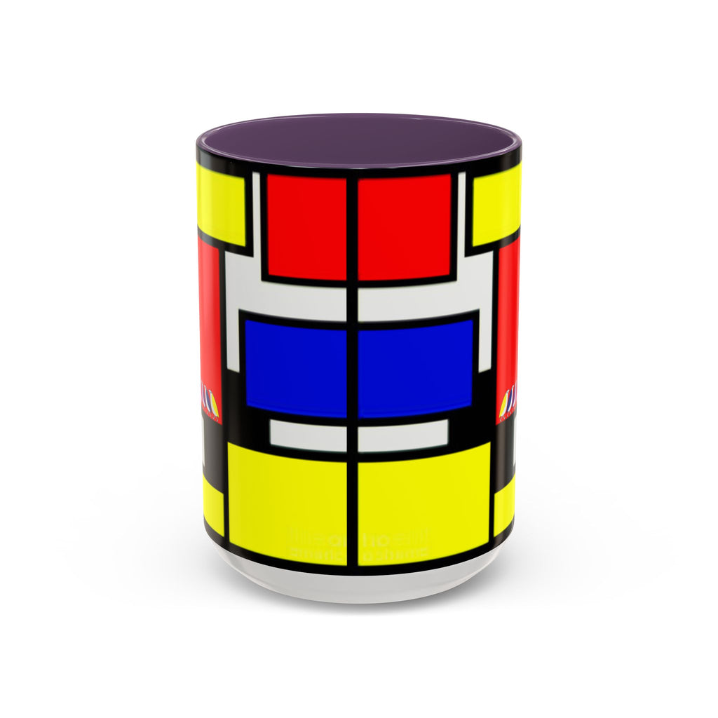 IKIYK School Bus Mondrian Style Geometric Pattern Mug | Accent Coffee Mug 11oz 15oz 1970s