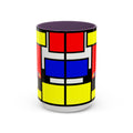 IKIYK School Bus Mondrian Style Geometric Pattern Mug | Accent Coffee Mug 11oz 15oz 1970s