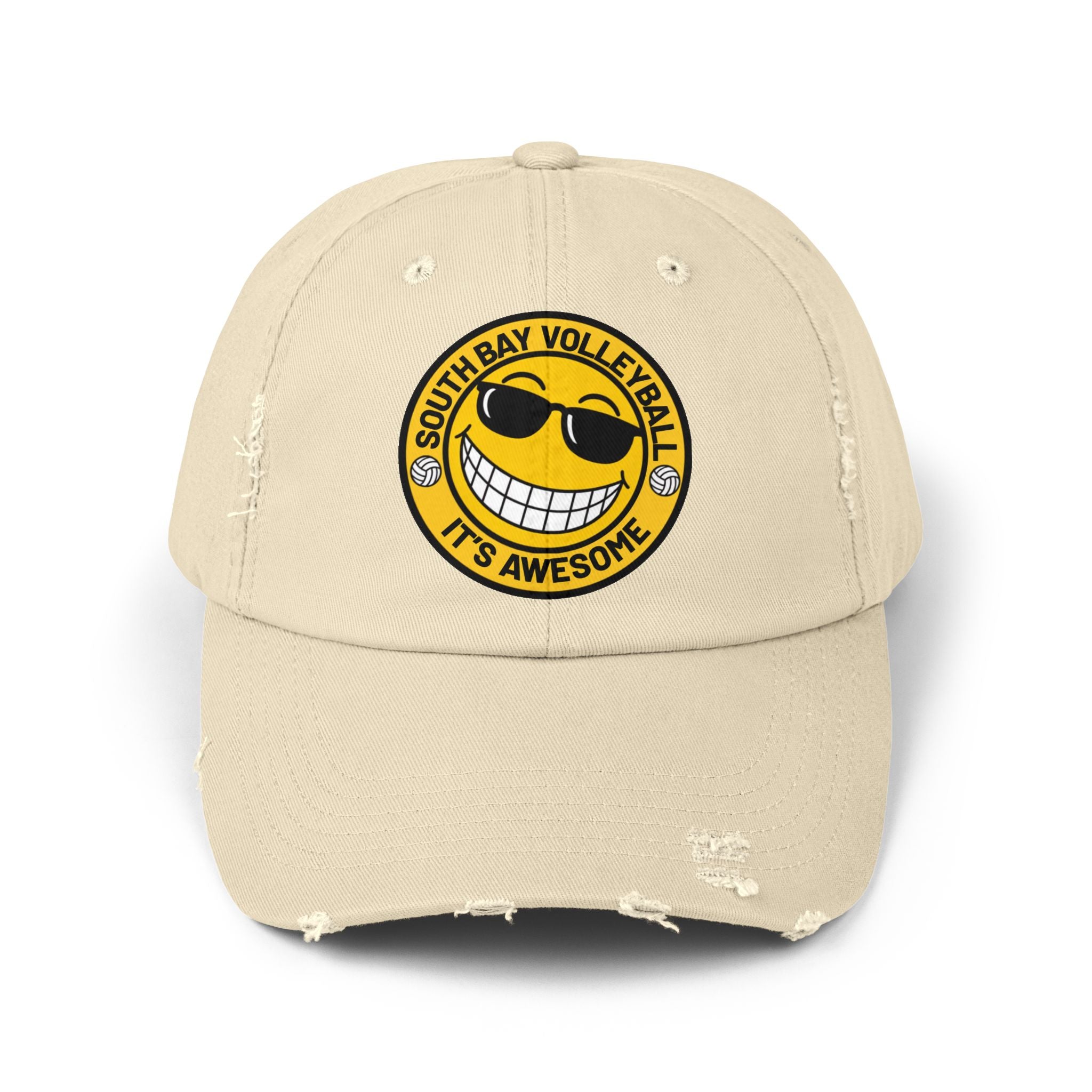 Distressed Volleyball Cap - "South Bay Volleyball It's Awesome" Smiley Logo