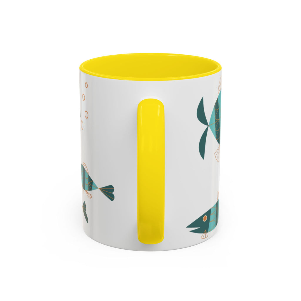 Metlox Pottery Teal Geometric Fish Mug | Accent Coffee Mug