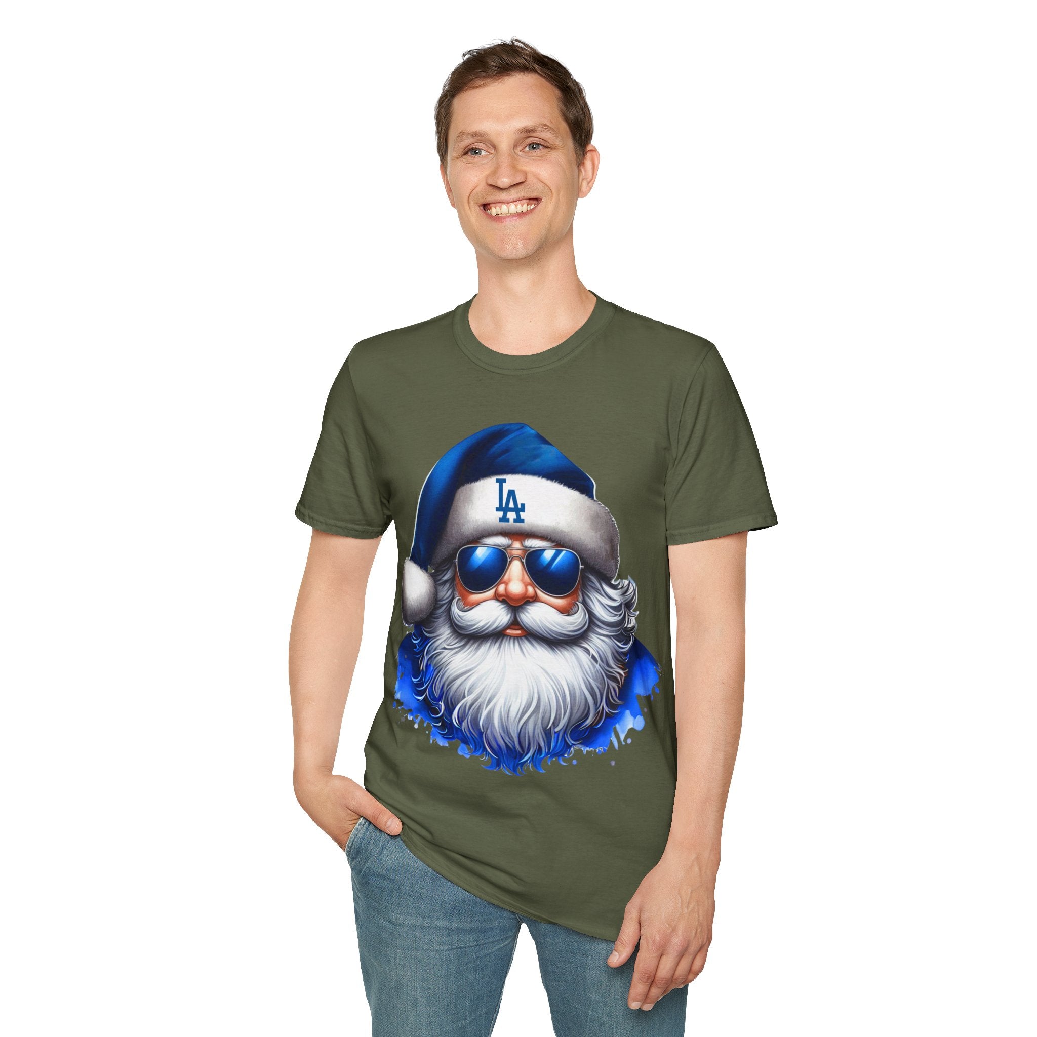 LA Dodgers Blue Santa T-Shirt — Cool Sunglasses Holiday Tee