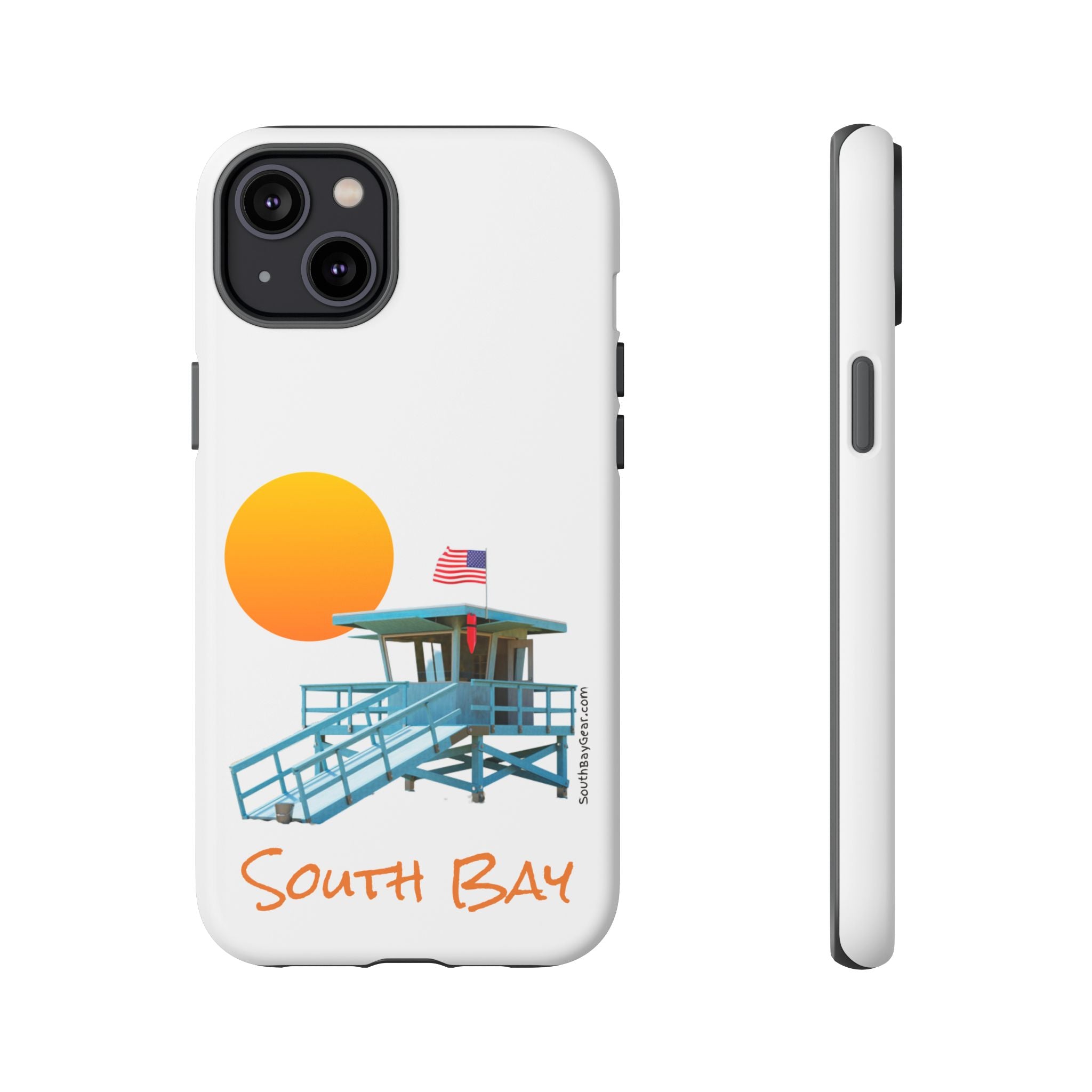 South Bay Lifeguard Stand with American Flag Tough Phone Cases