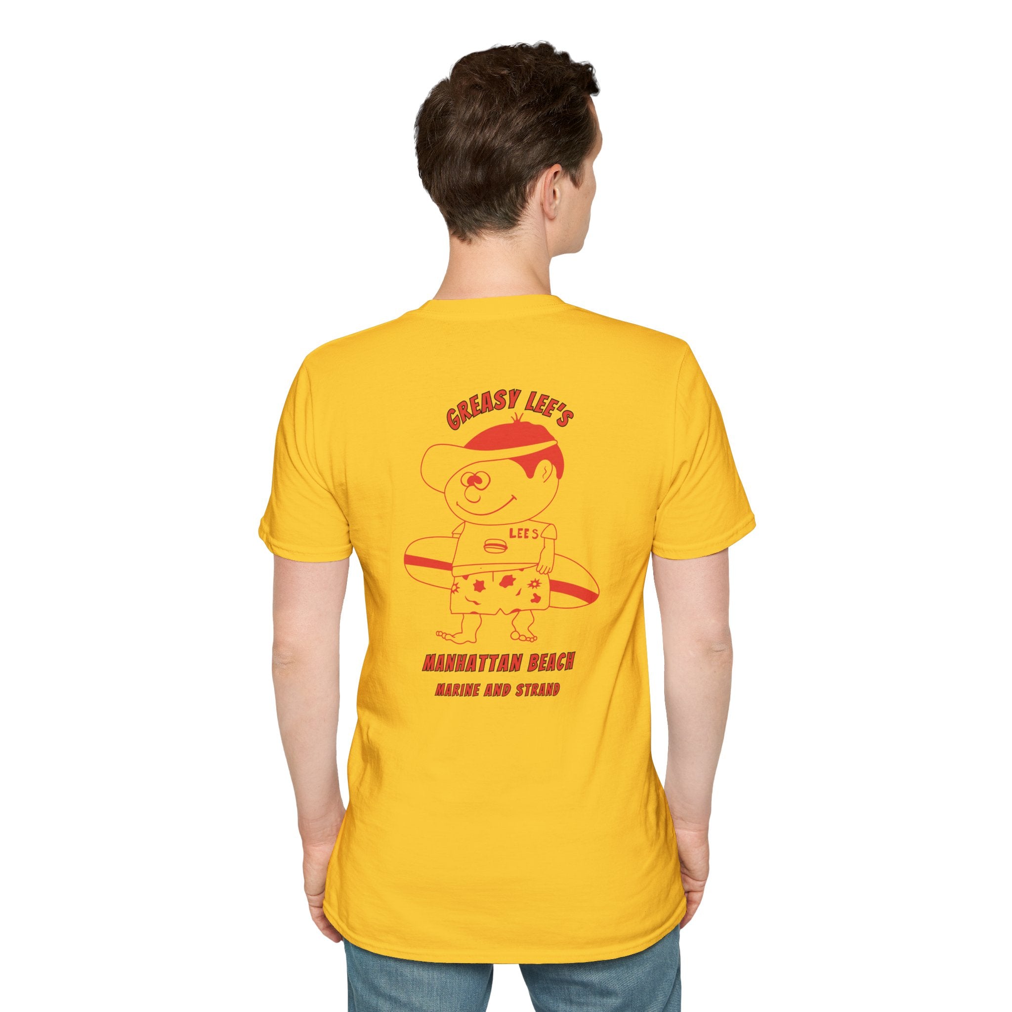 Greasy Lee's Manhattan Beach Old School T-Shirt | Marine and Strand Manhattan Beach Vintage Surf Design
