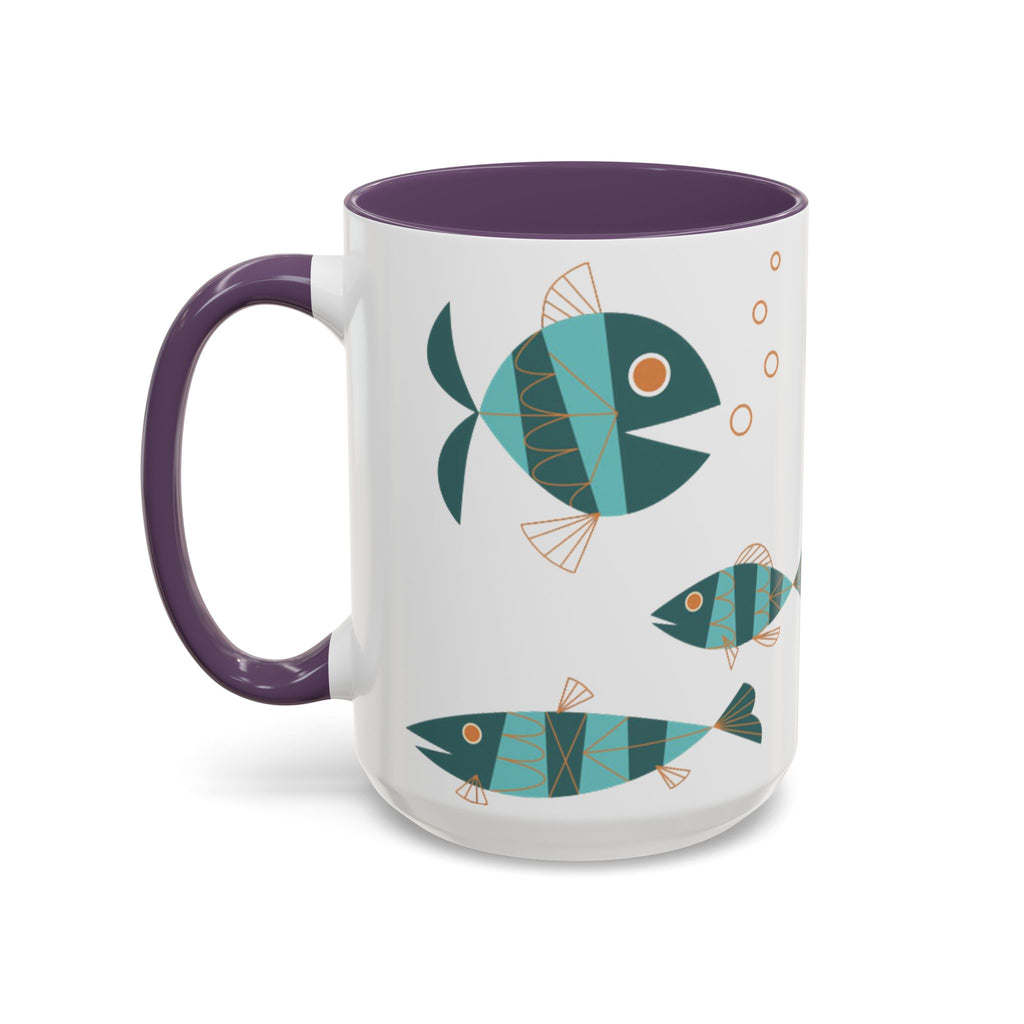 Metlox Pottery Teal Geometric Fish Mug | Accent Coffee Mug