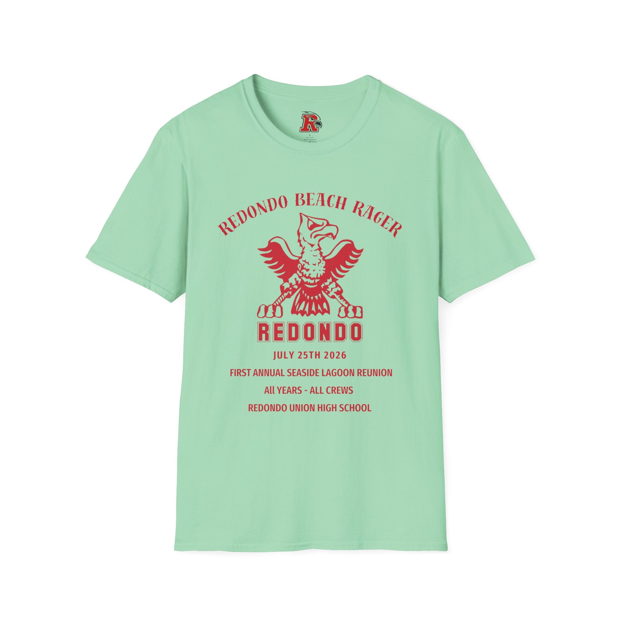 Redondo Beach Rager T-Shirt — Vintage School Spirit Graphic Tee - First Annual All Class Reunion 7-25-26 at Seaside Lagoon Redondo Beach