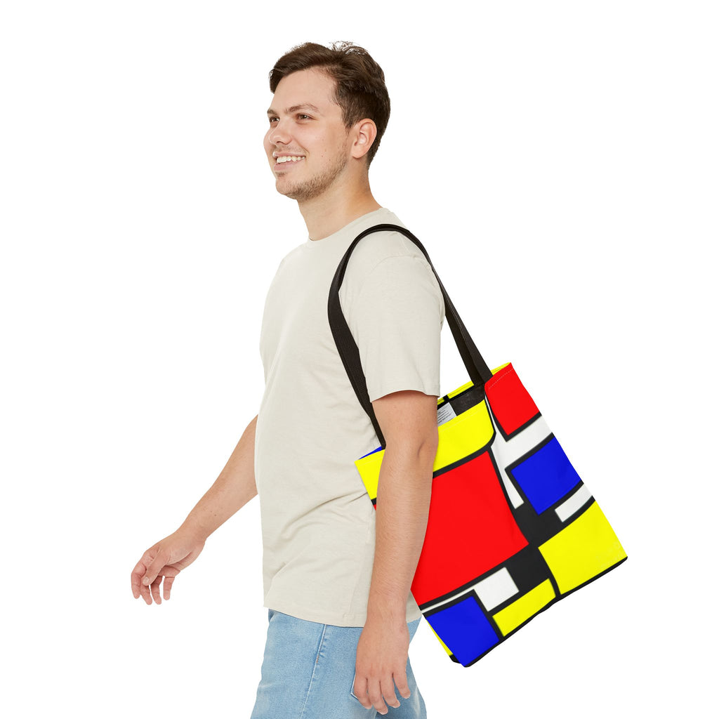 C'mon Get Happy Primary Color Geometric Grid Tote Bag | 1970s Abstract Art
