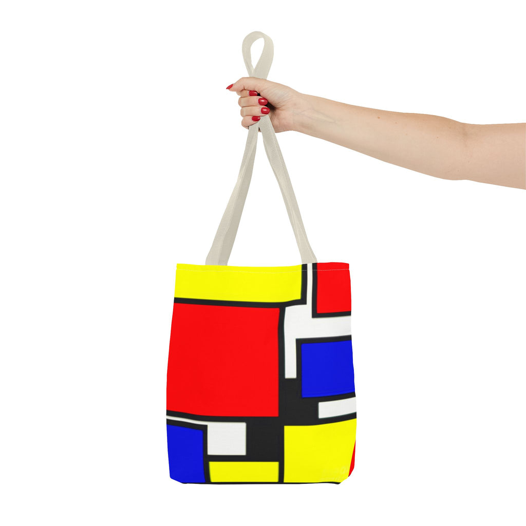 C'mon Get Happy Primary Color Geometric Grid Tote Bag | 1970s Abstract Art