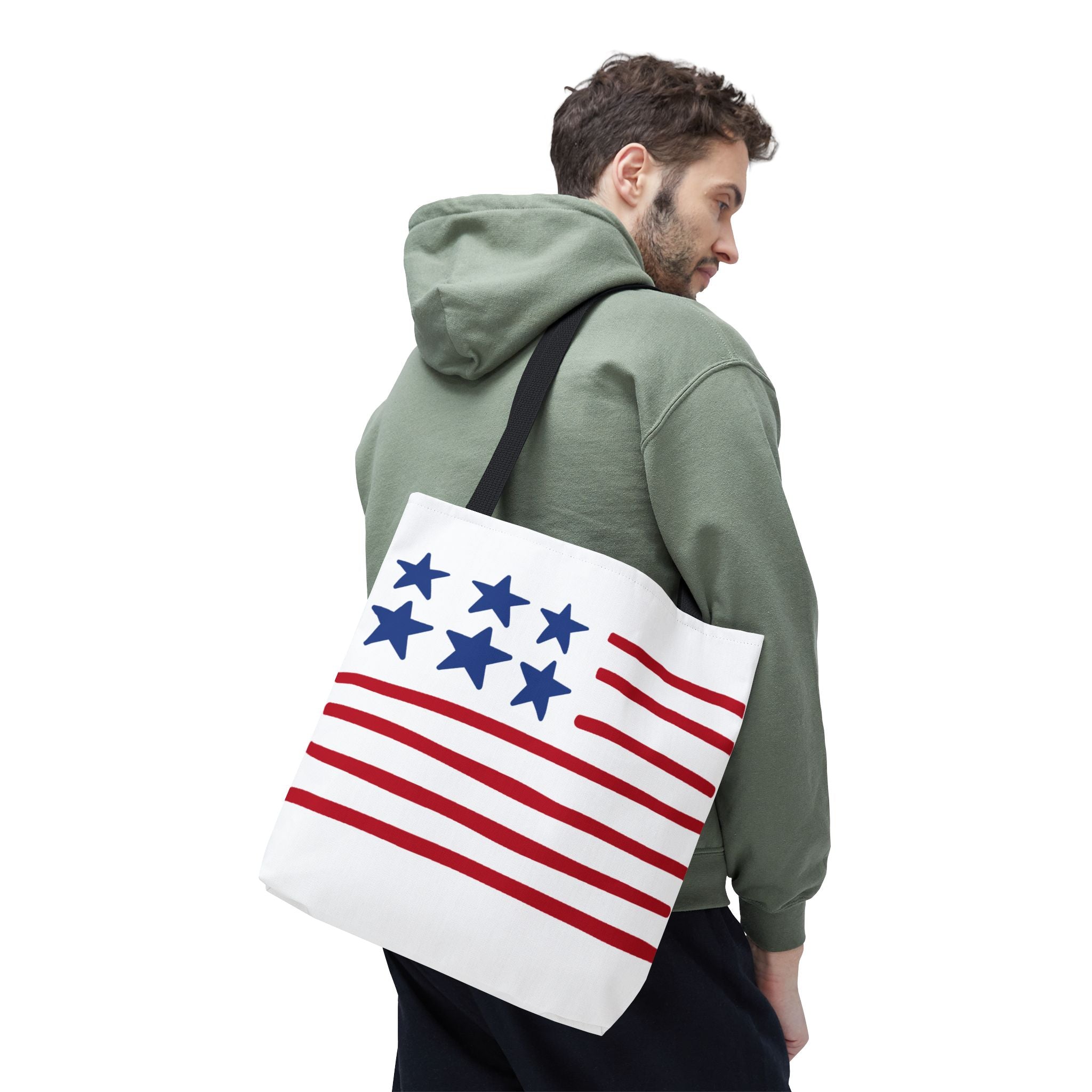 American Flag Stars & Stripes Tote Bag — Patriotic Canvas Beach Grocery Bag