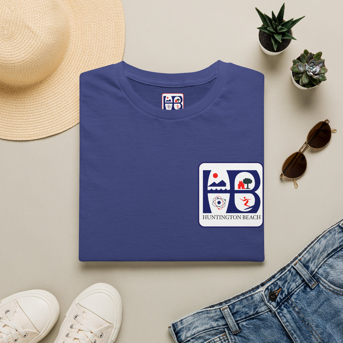 Huntington Beach Retro Logo T-Shirt — HB Surf & Sunset Tee (printed 3 side)