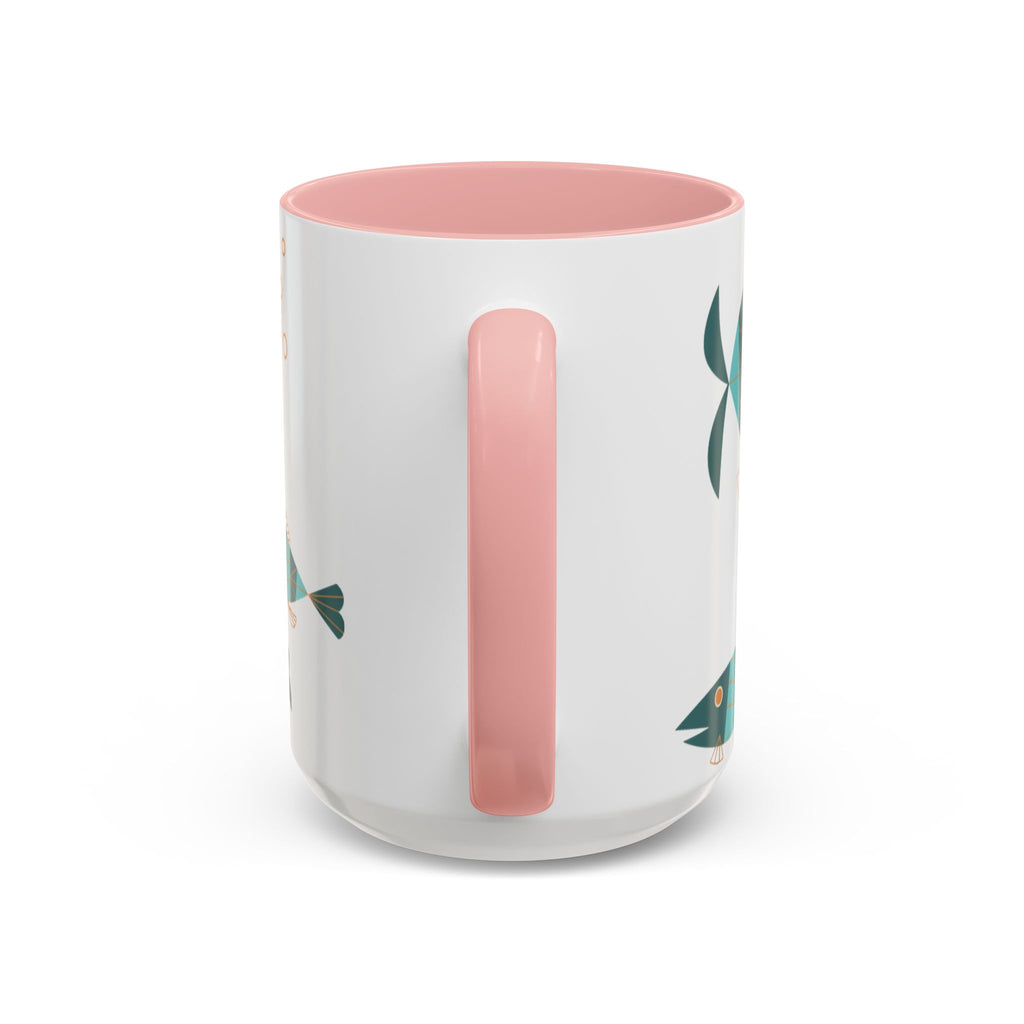 Metlox Pottery Teal Geometric Fish Mug | Accent Coffee Mug