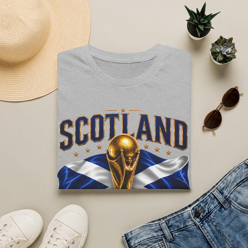 Scotland 2026 World Cup Soccer T-Shirt — Scottish Flag & Trophy Football Tee