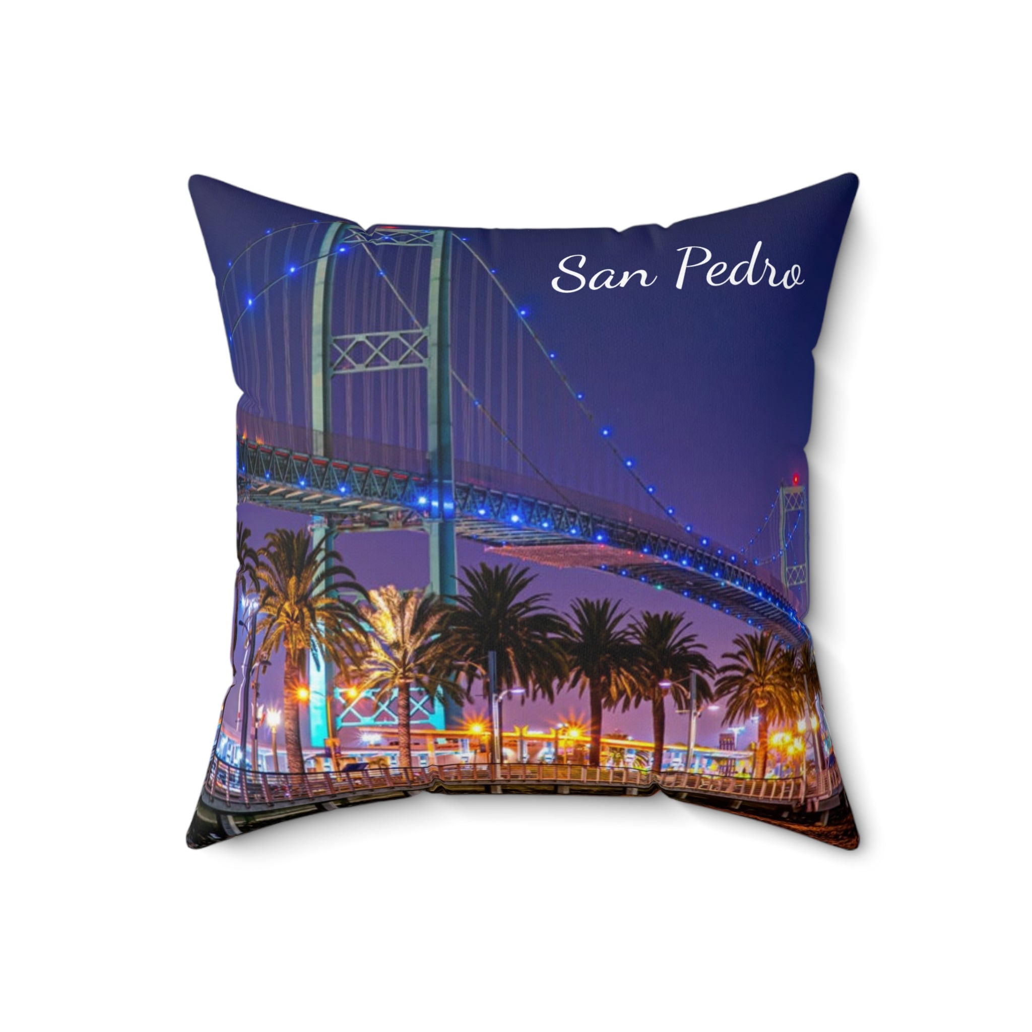 Vincent Thomas Bridge San Pedro California - Spun Polyester Square Pillow
