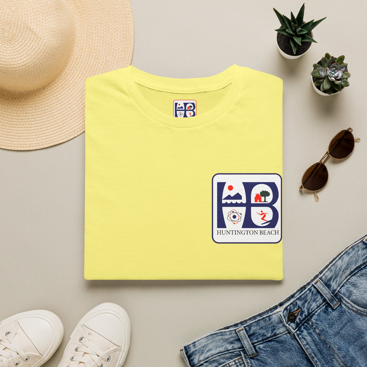 Huntington Beach Retro Logo T-Shirt — HB Surf & Sunset Tee (printed 3 side)
