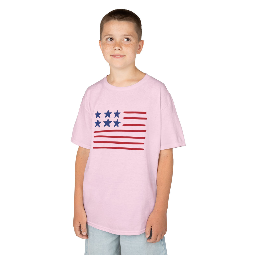 Stars and Stripes  Kids American Flag T-Shirt — Red & Blue Stars Stripe Patriotic Tee