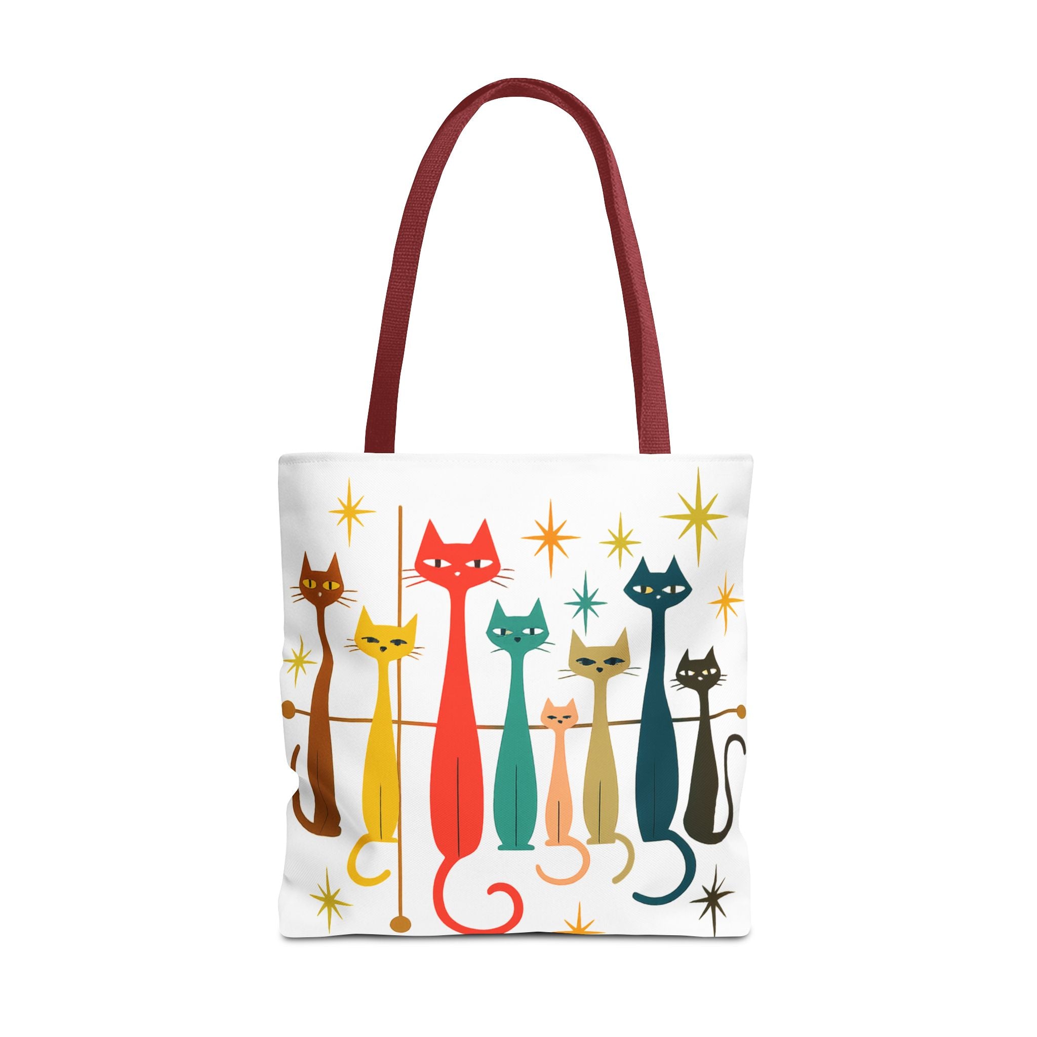 Retro Long Cats Tote Bag | Colorful Mid-Century Cat Pattern