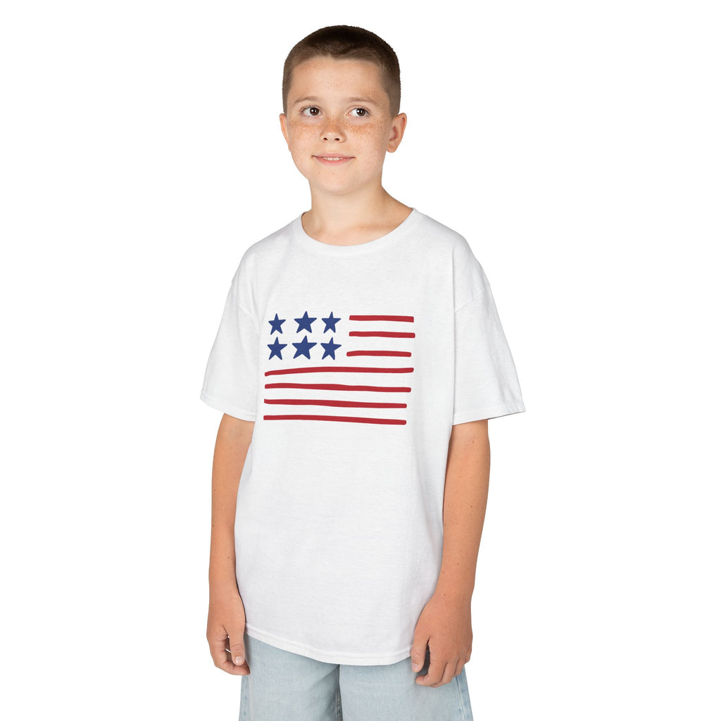 Stars and Stripes  Kids American Flag T-Shirt — Red & Blue Stars Stripe Patriotic Tee