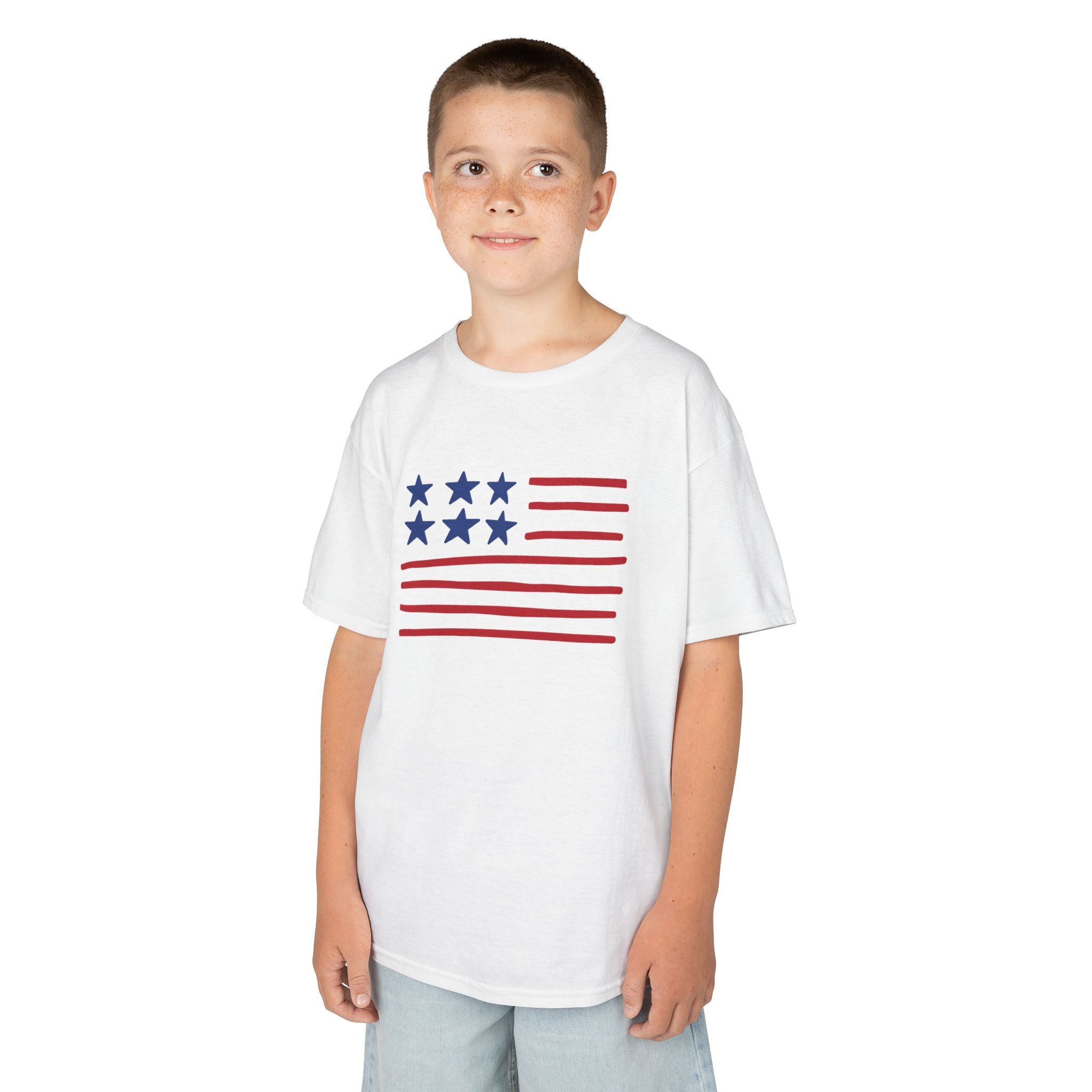 Stars and Stripes  Kids American Flag T-Shirt — Red & Blue Stars Stripe Patriotic Tee