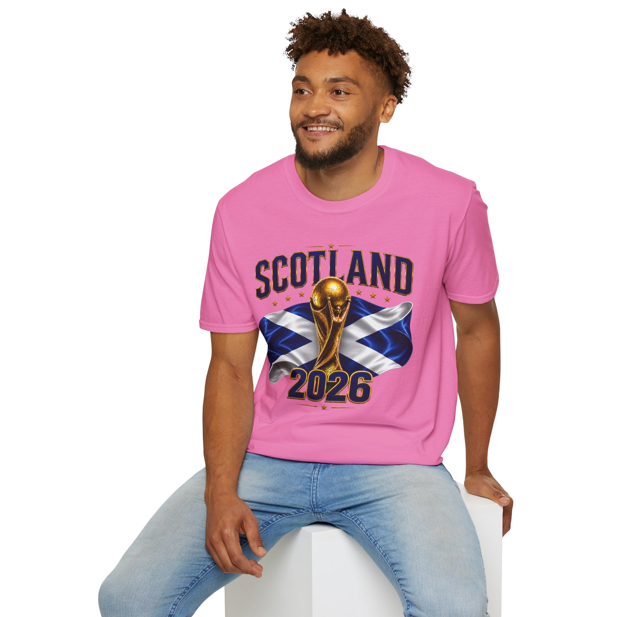 Scotland 2026 World Cup Soccer T-Shirt — Scottish Flag & Trophy Football Tee
