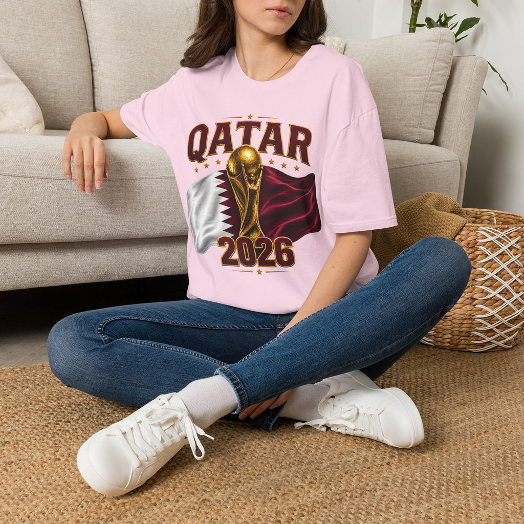 Qatar 2026 World Cup T-Shirt — Golden Trophy & Flag Soccer Tee