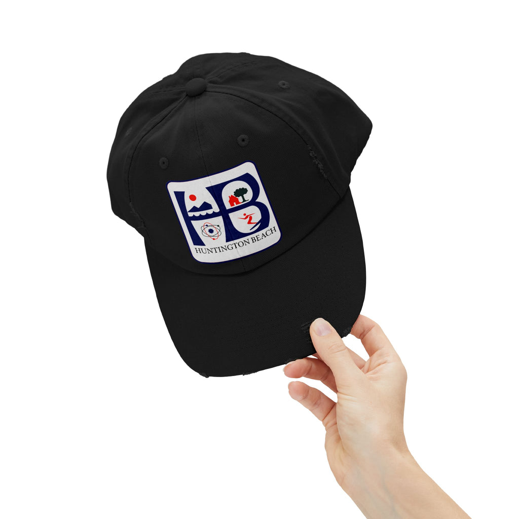 Huntington Beach Distressed Mom and Dad Hat — Vintage Surf & Coastal Patch Cap