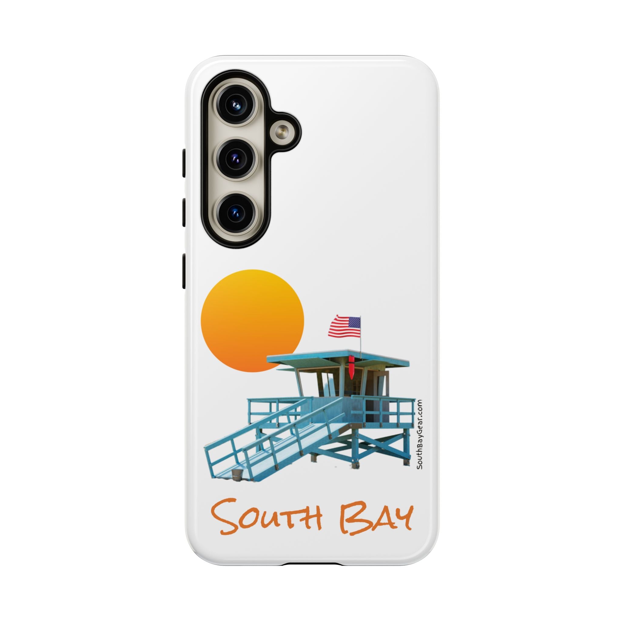 South Bay Lifeguard Stand with American Flag Tough Phone Cases