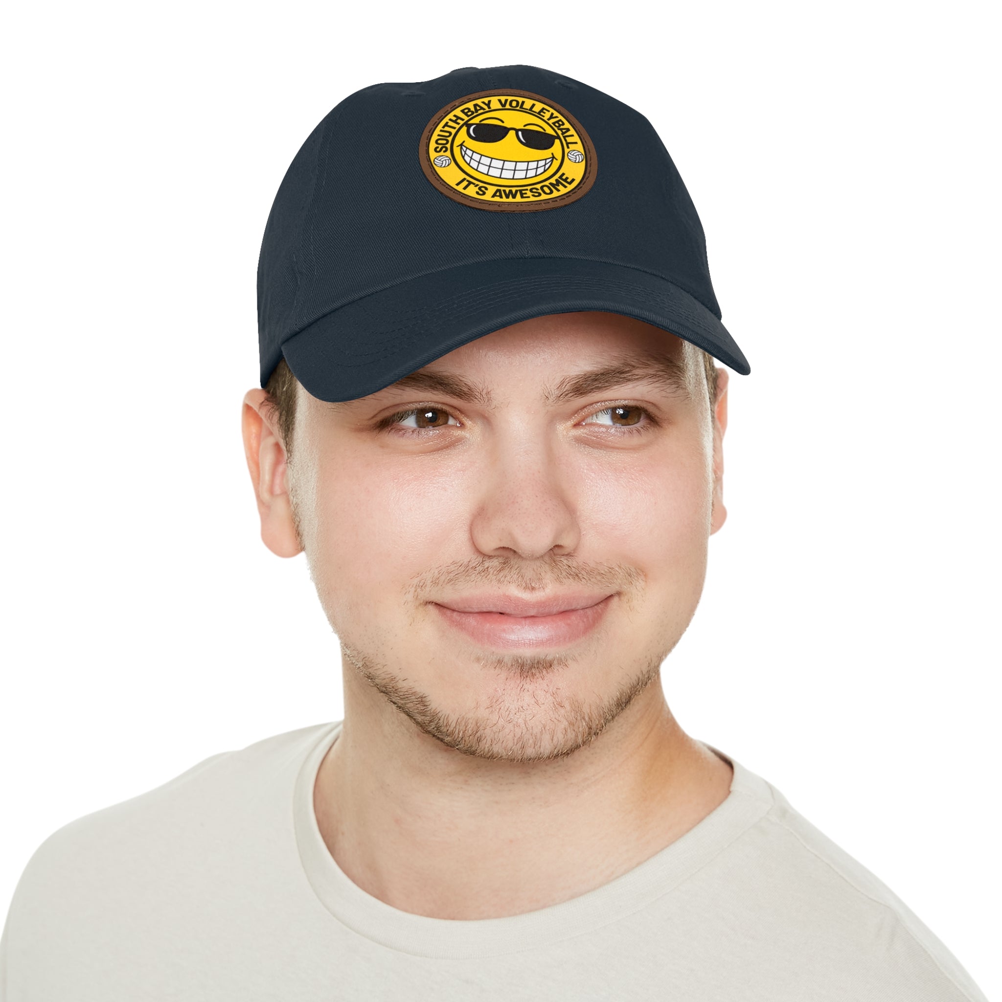 Volleyball Smiley Mom and Dad Hat — "South Bay Volleyball: It’s Awesome" Leather Patch