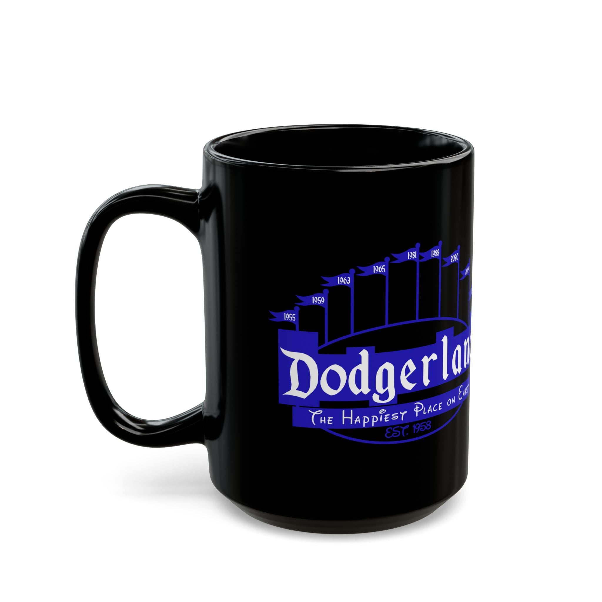 DodgerLAnd skyline logo Mug 2025 Champions | Black ceramic coffee mug