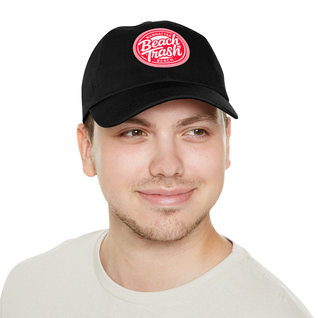 Proud to be Called Beach Trash Manhattan Beach  Leather Patch Dad Hat — Vintage Manhattan Beach Logo