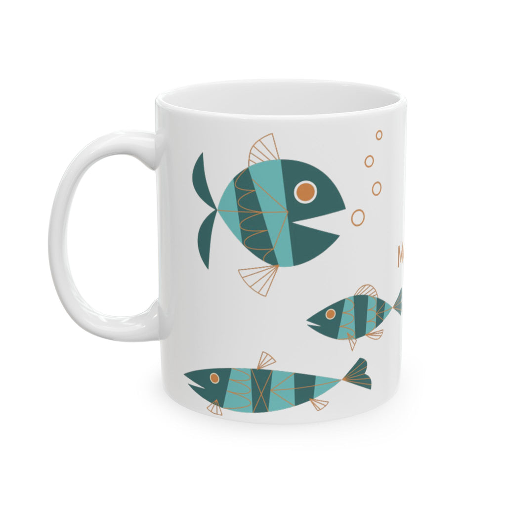 Metlox Pottery Teal Geometric Fish Mug | Ceramic Coffee Tea Cup