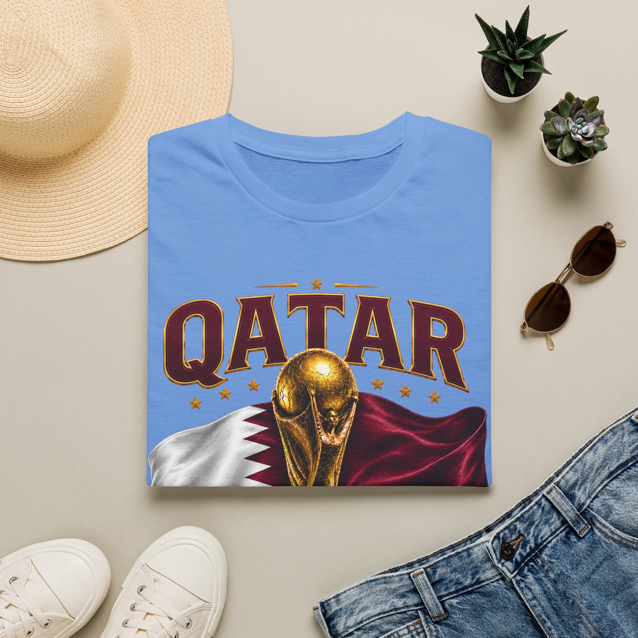 Qatar 2026 World Cup T-Shirt — Golden Trophy & Flag Soccer Tee