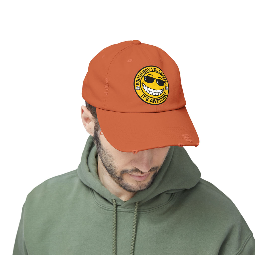 Distressed Volleyball Cap - "South Bay Volleyball It's Awesome" Smiley Logo