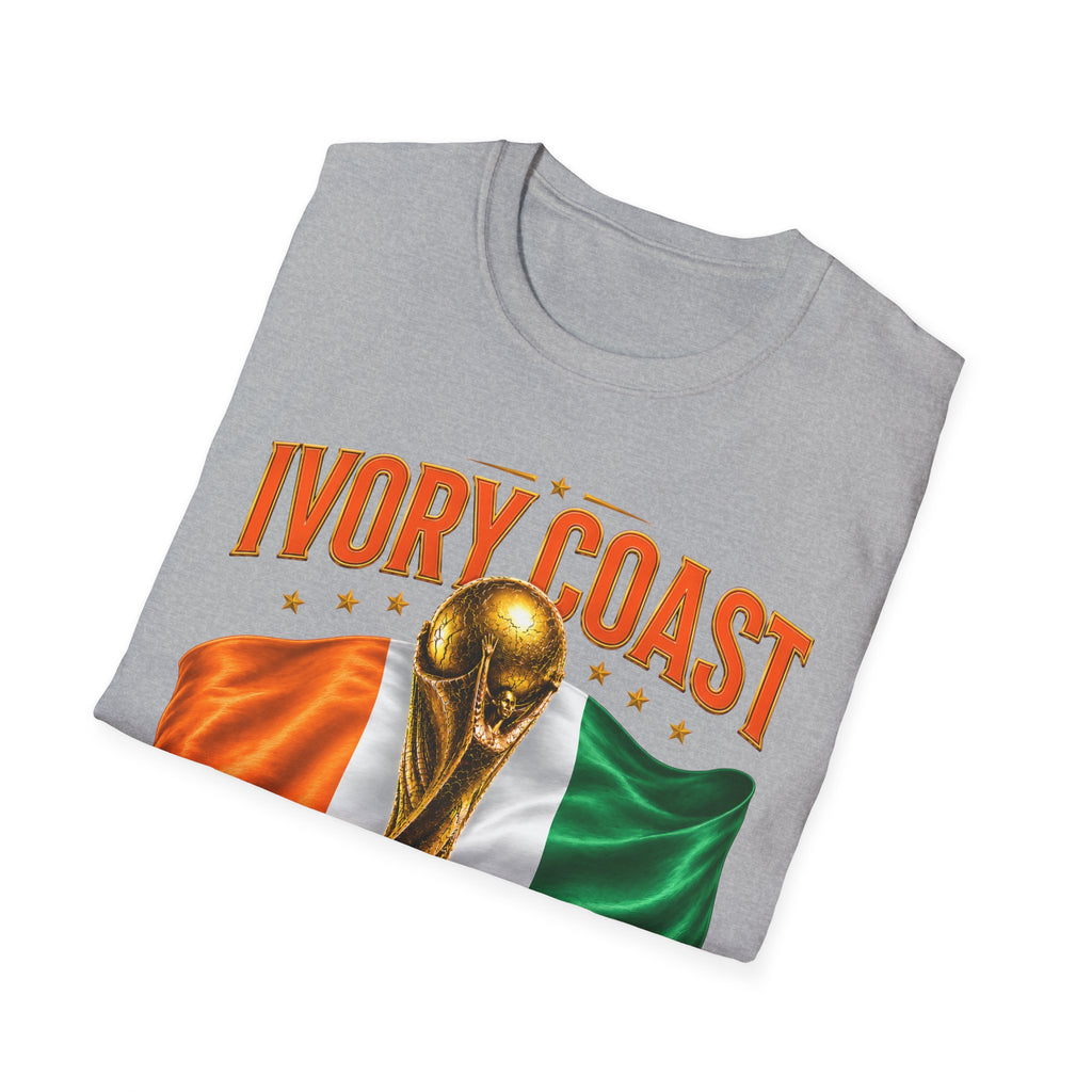 Ivory Coast 2026 World Cup T‑Shirt — FIFA Trophy & Flag Soccer Fan Tee